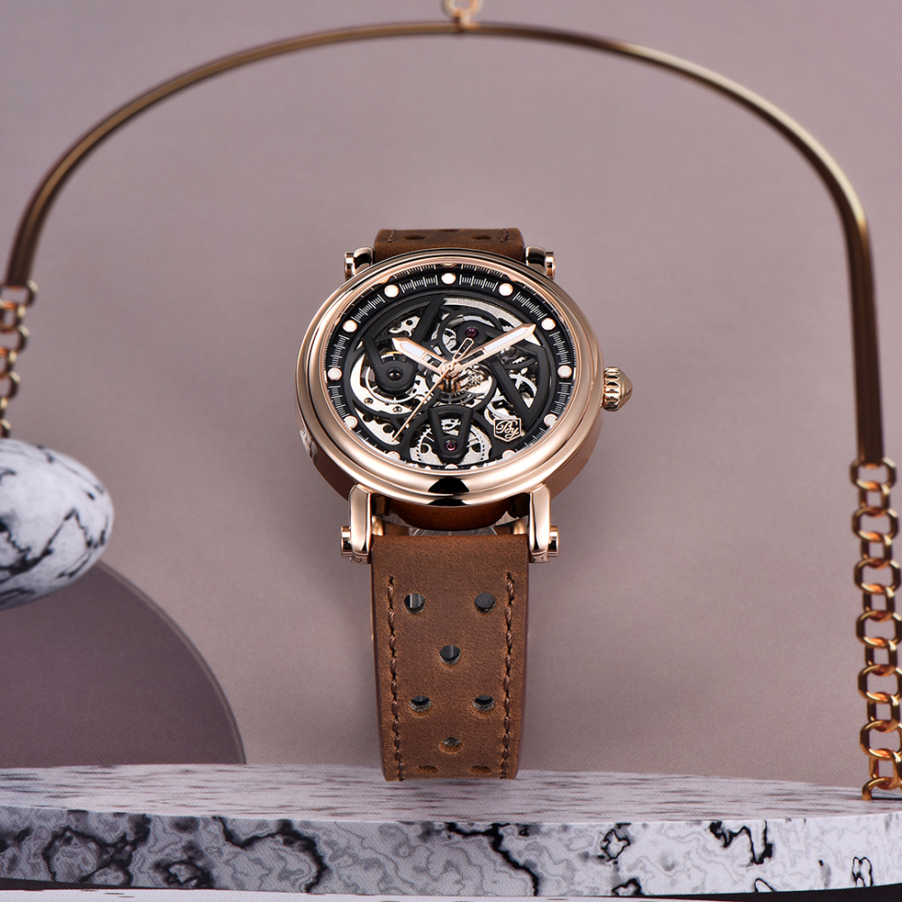 BENYAR BY5202 Men's Automatic Watches 40mm Skeleton Stainless Steel Fashion Wrist Watch for Men Leather Watchband