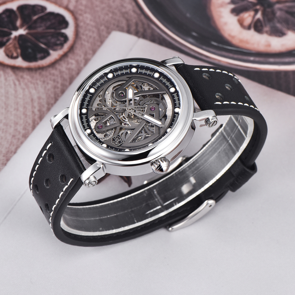 BENYAR BY5202 Men's Automatic Watches 40mm Skeleton Stainless Steel Fashion Wrist Watch for Men Leather Watchband