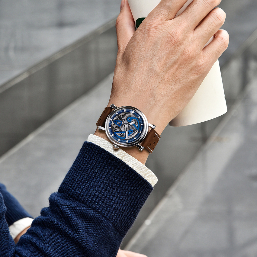 BENYAR BY5202 Men's Automatic Watches 40mm Skeleton Stainless Steel Fashion Wrist Watch for Men Leather Watchband