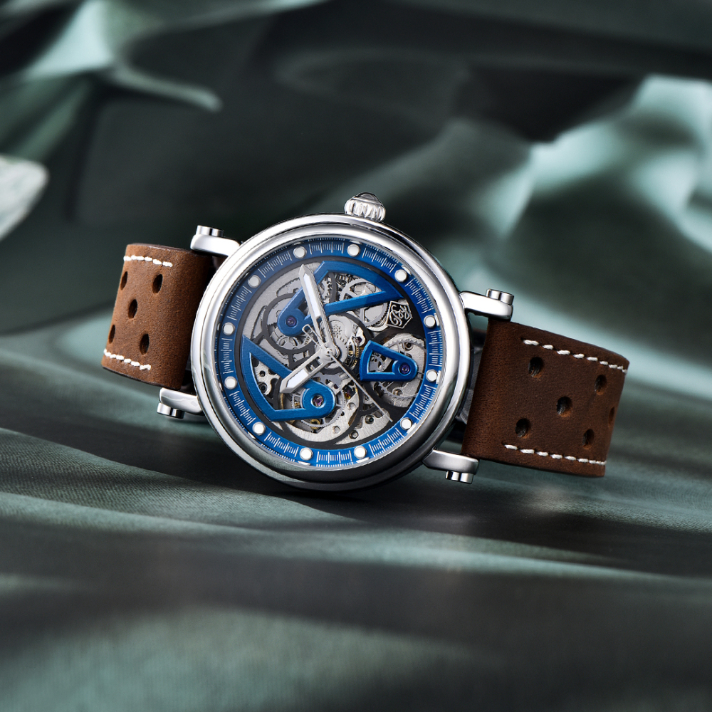 BENYAR BY5202 Men's Automatic Watches 40mm Skeleton Stainless Steel Fashion Wrist Watch for Men Leather Watchband