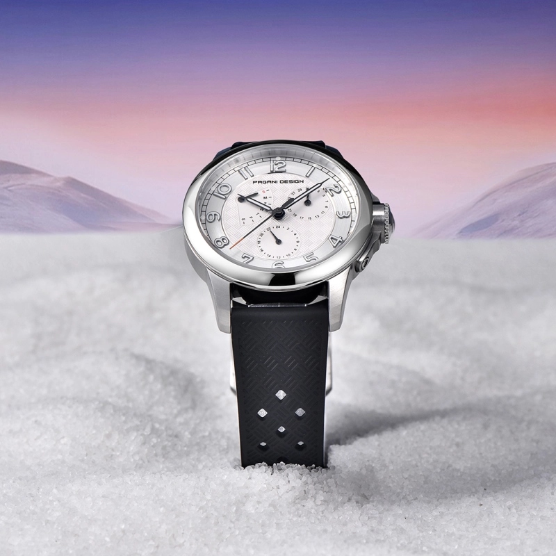PAGANI DESIGN PD-1780 Men's Quartz Watches 40MM Stainless Steel Waterproof Wrist Watch with Rubber Strap, Week Date Display, 24 Hours Display