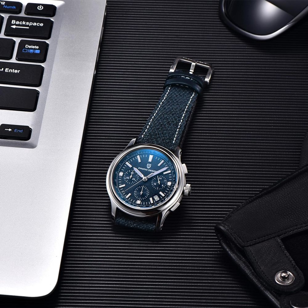 PAGANI DESIGN PD1781 Men's Chronograph Quartz Watches 40mm Stainless Steel Wristwatch with Nylong@Leather Watchband