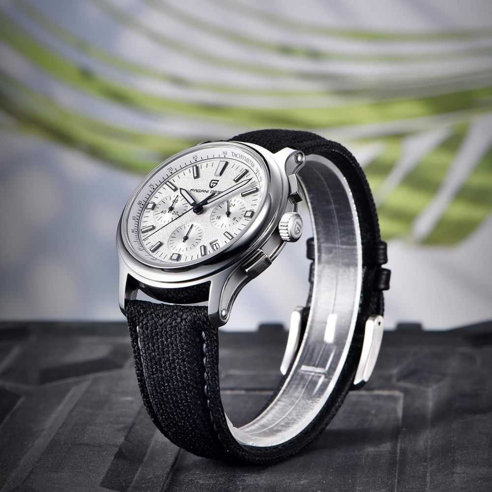 PAGANI DESIGN PD-1781 Men's Chronograph Quartz Watches 40mm Stainless Steel Wristwatch with Nylong@Leather Watchband