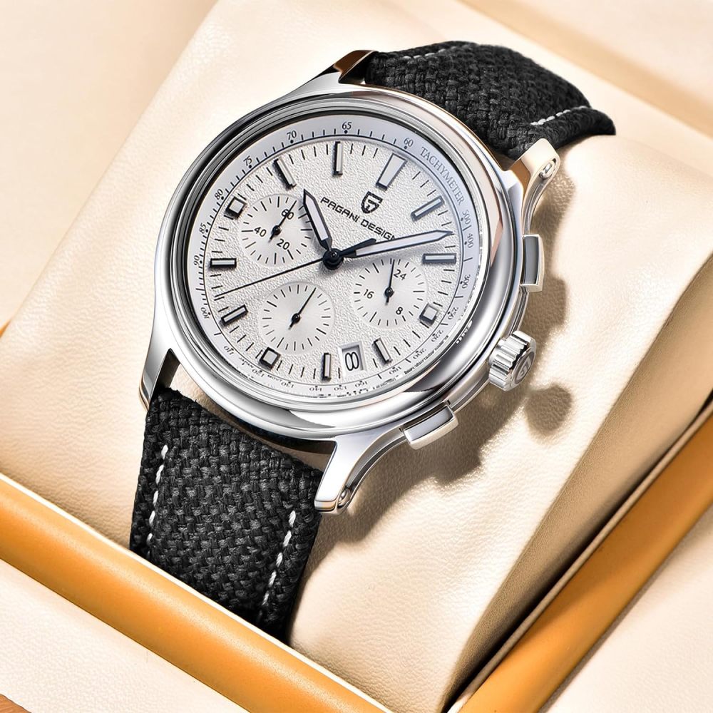 PAGANI DESIGN PD-1781 Men's Chronograph Quartz Watches 40mm Stainless Steel Wristwatch with Nylong@Leather Watchband