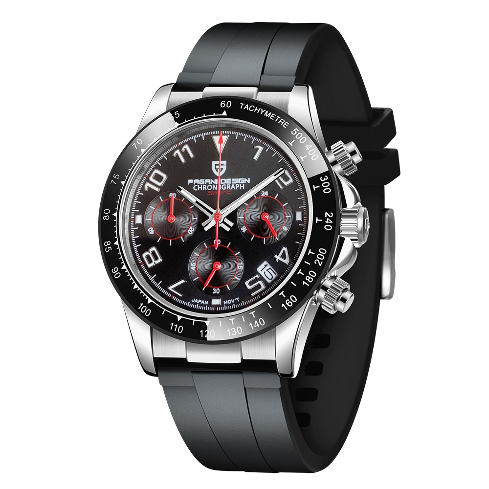 PAGANI DESIGN Classic Daytona Homage Quartz Watches for Men Silicone Waterproof Ceramic Bezel Men's Watches VK63 Movement