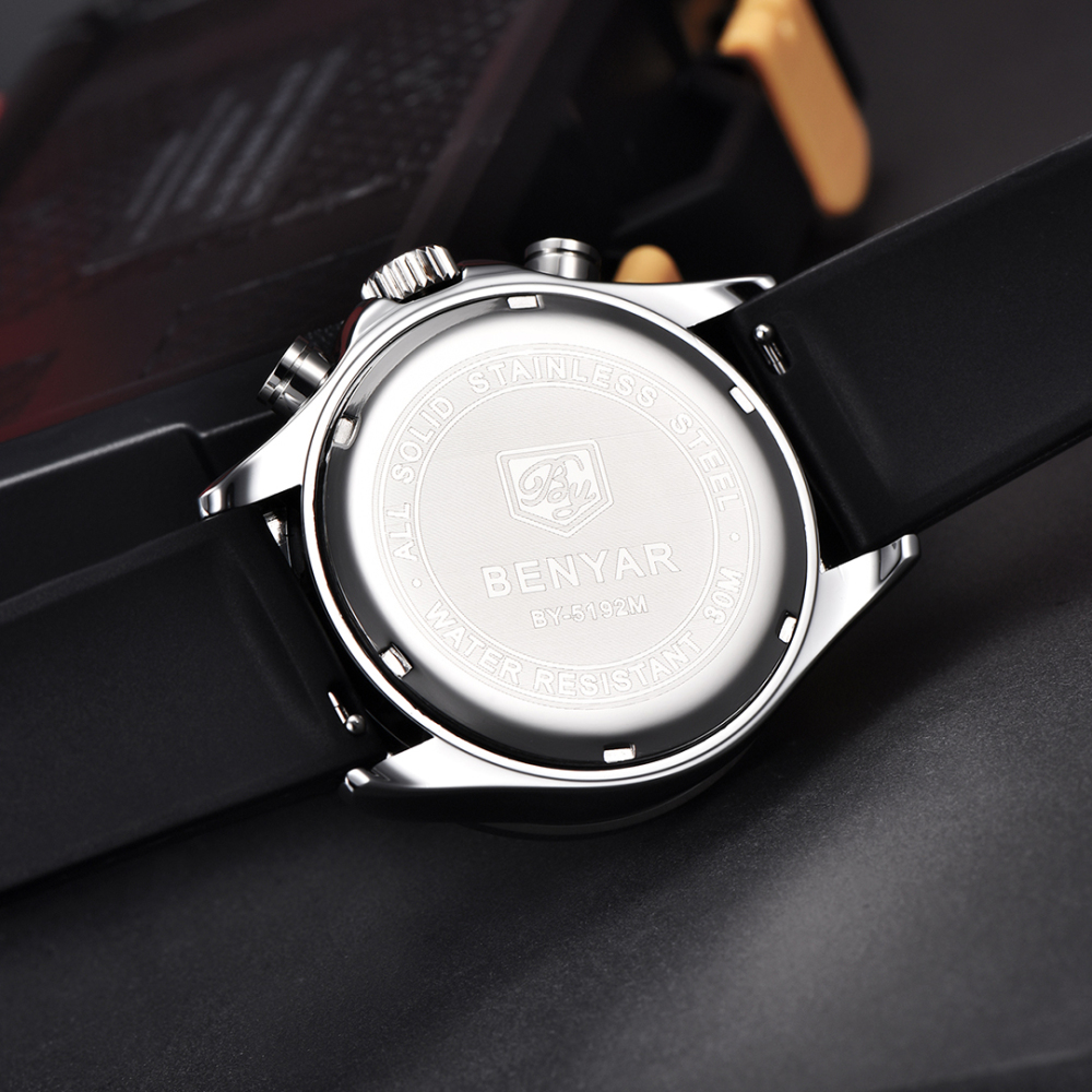 BENYAR New Quartz Men's Watches Chronograph Daytona Homage Silicone Business Wrist Watch for Men Waterproof Wristwatch Auto Date