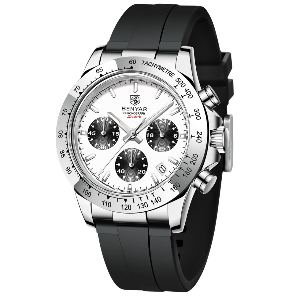 BENYAR New Quartz Men's Watches Chronograph Daytona Homage Silicone Business Wrist Watch for Men Waterproof Wristwatch Auto Date