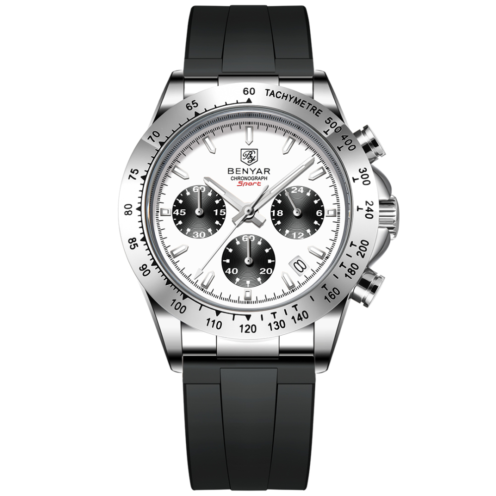 BENYAR New Quartz Men's Watches Chronograph Daytona Homage Silicone Business Wrist Watch for Men Waterproof Wristwatch Auto Date