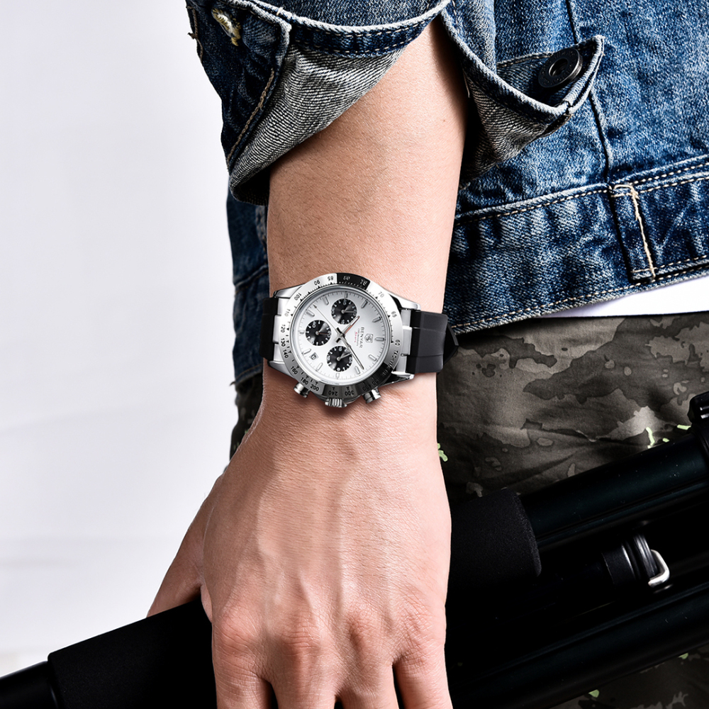 BENYAR New Quartz Men's Watches Chronograph Daytona Homage Silicone Business Wrist Watch for Men Waterproof Wristwatch Auto Date