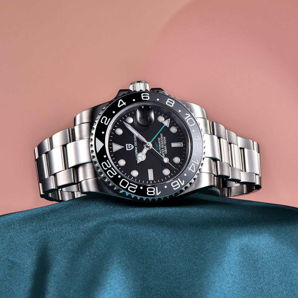 PAGANI DESIGN PD-1662 Men's Watches Automatic GMT Mechanical Stainless Steel Waterproof Wrist Watch for Men Jubilee Bracelet Sapphire Glass