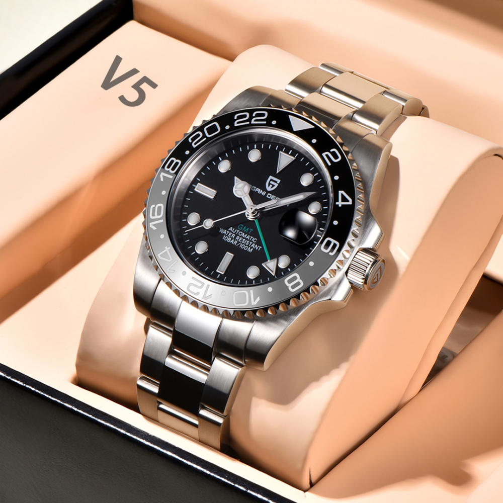 PAGANI DESIGN PD-1662 Men's Watches Automatic GMT Mechanical Stainless Steel Waterproof Wrist Watch for Men Jubilee Bracelet Sapphire Glass