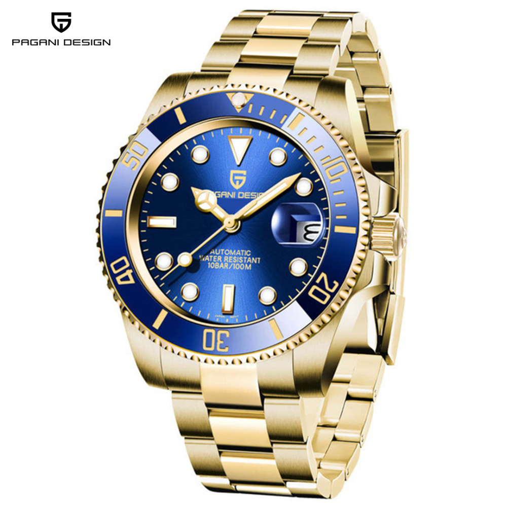 PAGANI DESIGN PD-1661 40mm Automatic Men's Watches Full Gold Stainless Steel Mechanical Wrist Watch for Men Sports Watches