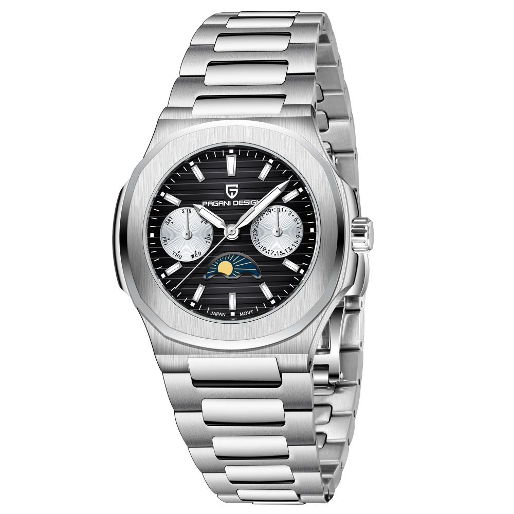 PAGANI DESIGN PD-1786 Quartz Women's Watches Luxury 32mm Stainless Steel Waterproof Wrist Watch with Moon Phase, Auto Date, Week Display