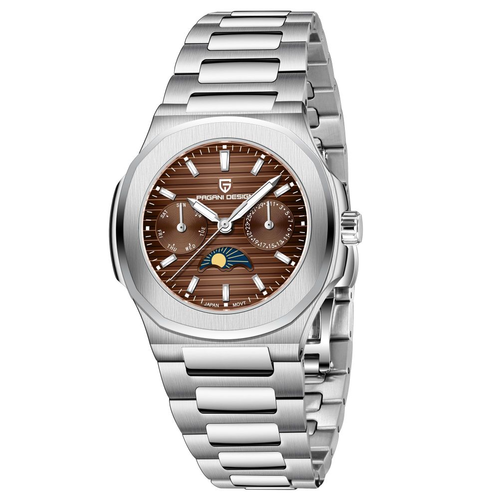 PAGANI DESIGN PD-1786 Quartz Women's Watches Luxury 32mm Stainless Steel Waterproof Wrist Watch with Moon Phase, Auto Date, Week Display