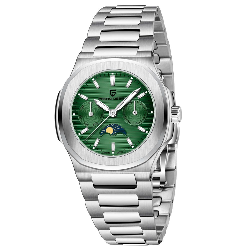 PAGANI DESIGN PD-1786 Quartz Women's Watches Luxury 32mm Stainless Steel Waterproof Wrist Watch with Moon Phase, Auto Date, Week Display