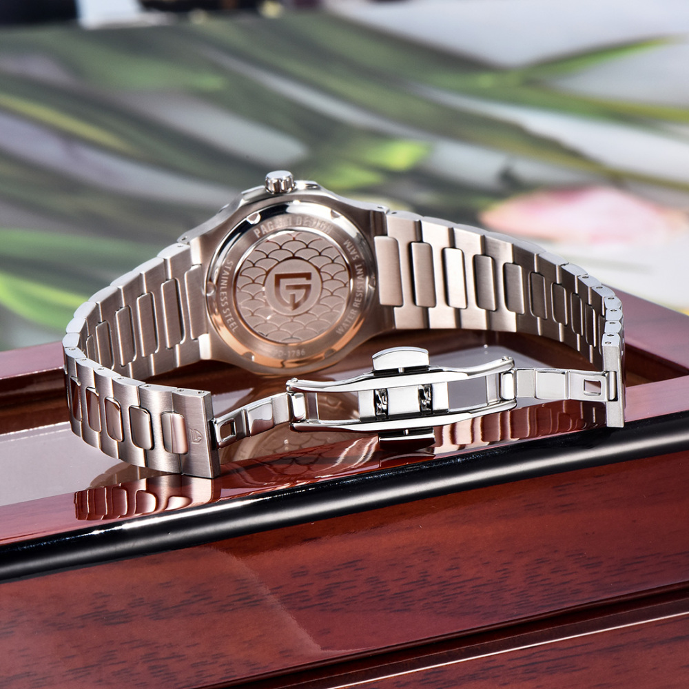 PAGANI DESIGN PD-1786 Quartz Women's Watches Luxury 32mm Stainless Steel Waterproof Wrist Watch with Moon Phase, Auto Date, Week Display