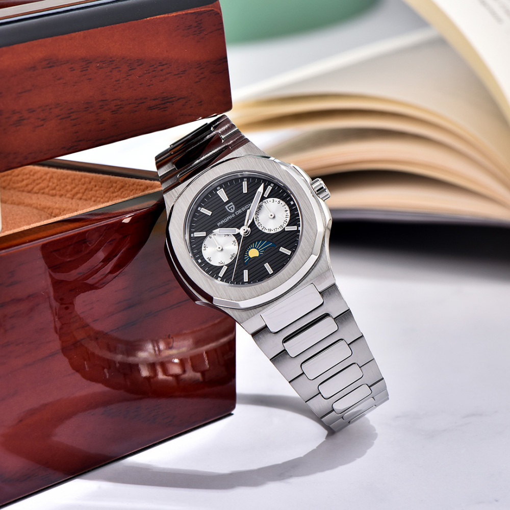 PAGANI DESIGN PD-1786 Quartz Women's Watches Luxury 32mm Stainless Steel Waterproof Wrist Watch with Moon Phase, Auto Date, Week Display