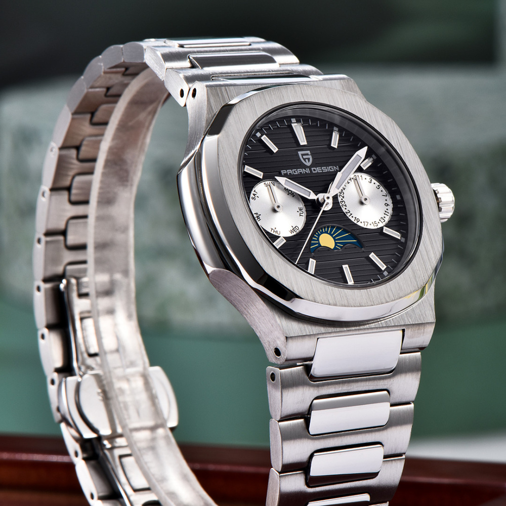 PAGANI DESIGN PD-1786 Quartz Women's Watches Luxury 32mm Stainless Steel Waterproof Wrist Watch with Moon Phase, Auto Date, Week Display