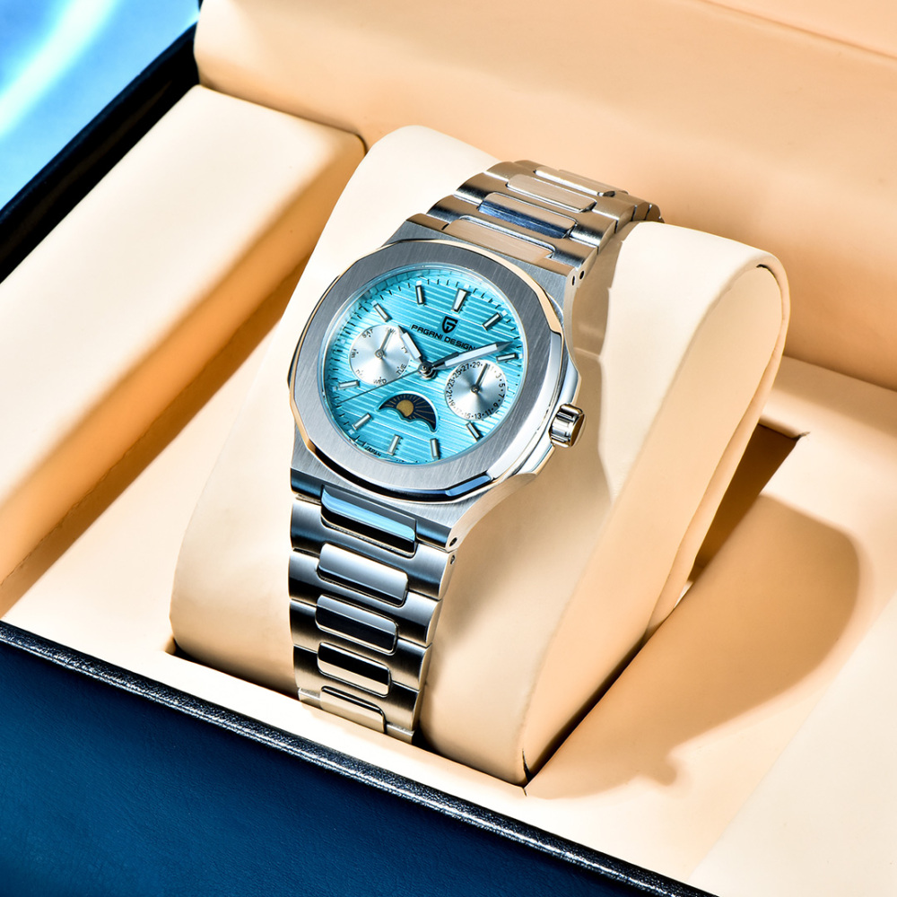 PAGANI DESIGN PD-1786 Quartz Women's Watches Luxury 32mm Stainless Steel Waterproof Wrist Watch with Moon Phase, Auto Date, Week Display