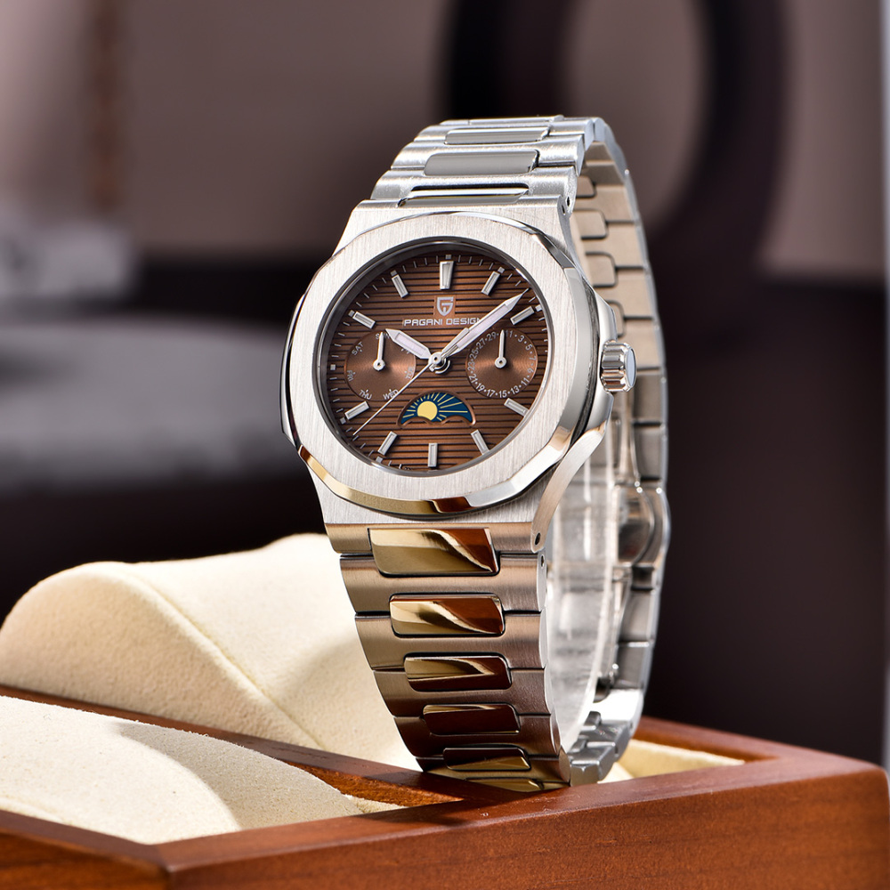 PAGANI DESIGN PD-1786 Quartz Women's Watches Luxury 32mm Stainless Steel Waterproof Wrist Watch with Moon Phase, Auto Date, Week Display