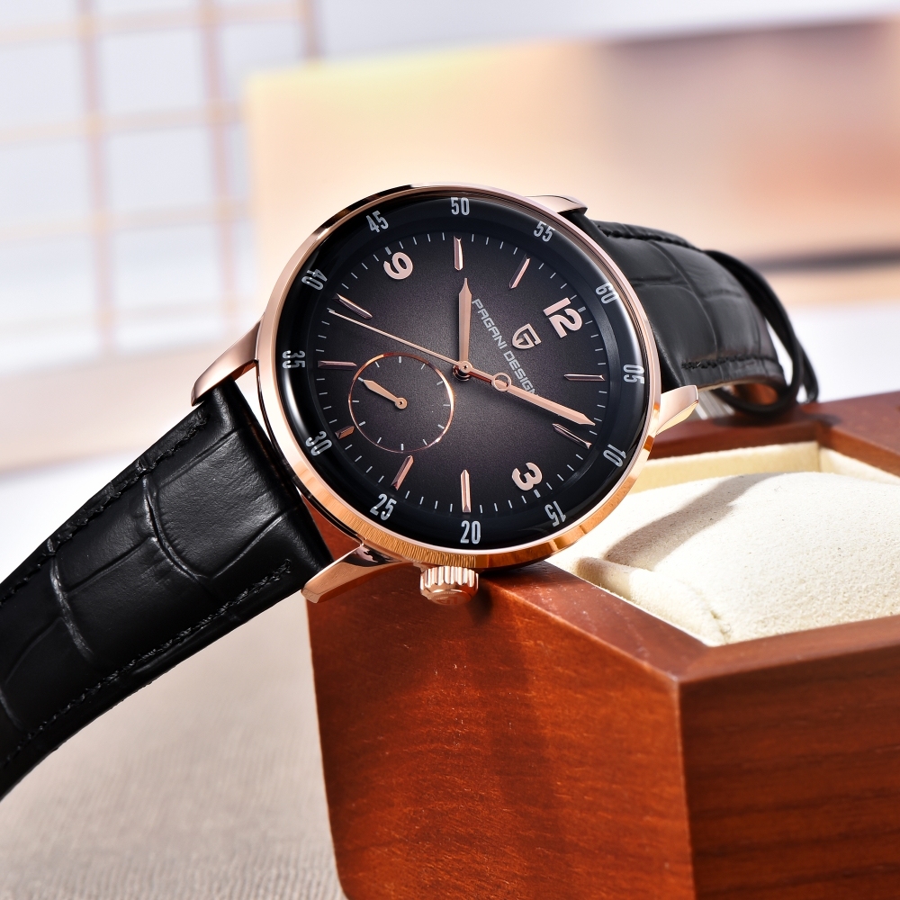 PAGANI DESIGN PD-1790 Automatic Men's Watches 42MM Stainless steel Mechanical Waterproof Business Wrist Watch for Men, Leather Watchband