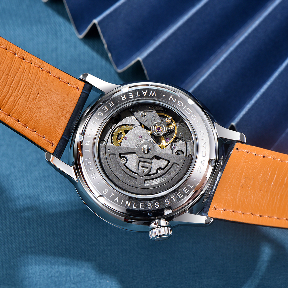 PAGANI DESIGN PD-1790 Automatic Men's Watches 42MM Stainless steel Mechanical Waterproof Business Wrist Watch for Men, Leather Watchband