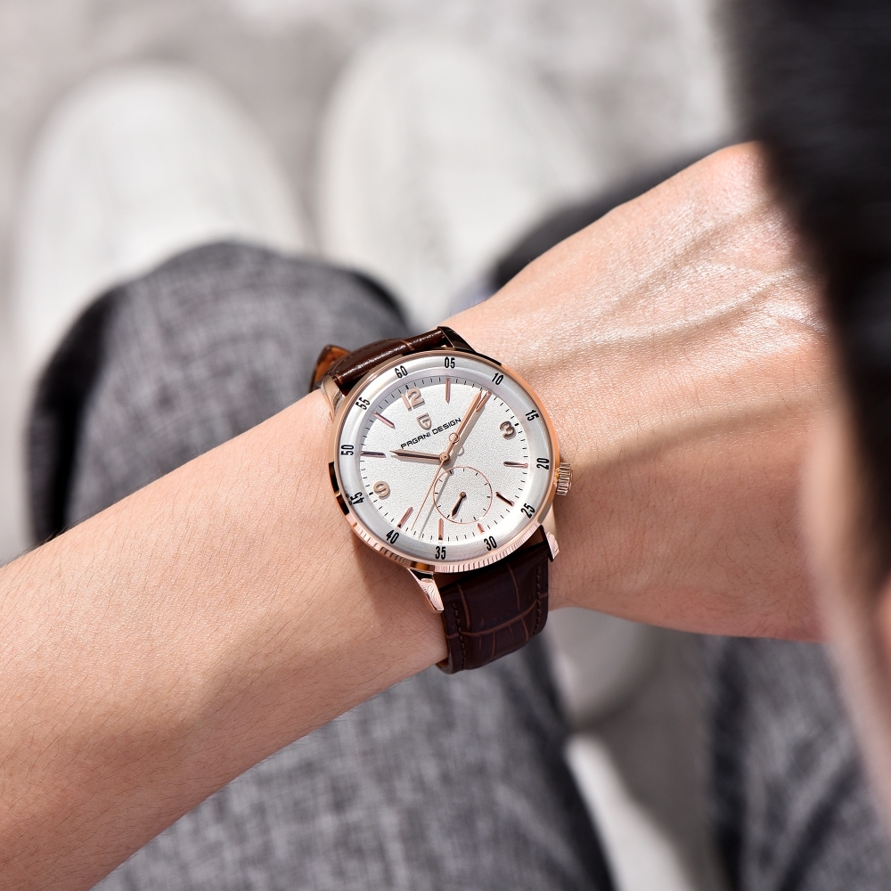 PAGANI DESIGN PD-1790 Automatic Men's Watches 42MM Stainless steel Mechanical Waterproof Business Wrist Watch for Men, Leather Watchband