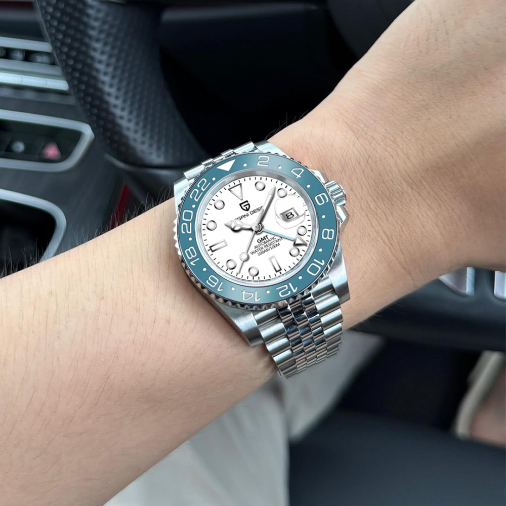 PAGANI DESIGN PD-1662 Men's Watches Automatic GMT Mechanical Stainless Steel Waterproof Wrist Watch for Men Jubilee Bracelet Sapphire Glass