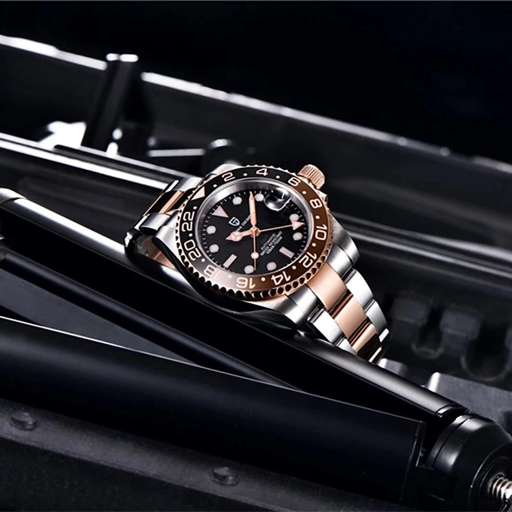 PAGANI DESIGN PD-1662 Men's Watches Automatic GMT Mechanical Stainless Steel Waterproof Wrist Watch for Men Jubilee Bracelet Sapphire Glass