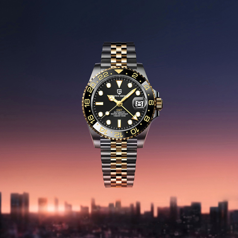 PAGANI DESIGN PD-1662 Men's Watches Automatic GMT Mechanical Stainless Steel Waterproof Wrist Watch for Men Jubilee Bracelet Sapphire Glass