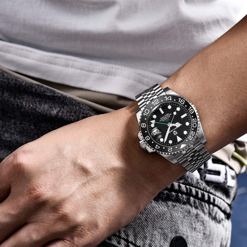 PAGANI DESIGN PD-1662 Men's Watches Automatic GMT Mechanical Stainless Steel Waterproof Wrist Watch for Men Jubilee Bracelet Sapphire Glass