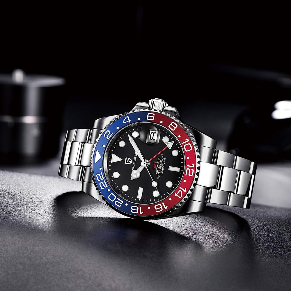 PAGANI DESIGN PD-1662 Men's Watches Automatic GMT Mechanical Stainless Steel Waterproof Wrist Watch for Men Jubilee Bracelet Sapphire Glass