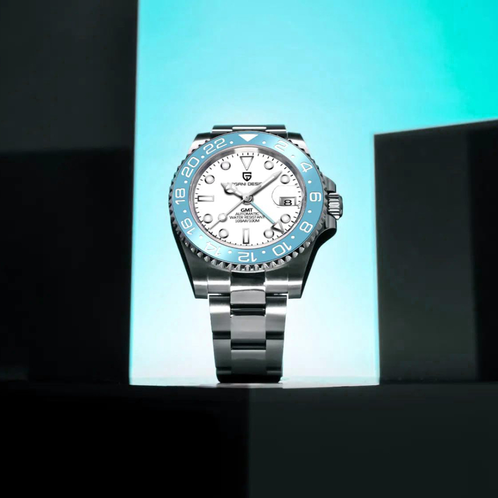 PAGANI DESIGN PD-1662 Men's Watches Automatic GMT Mechanical Stainless Steel Waterproof Wrist Watch for Men Jubilee Bracelet Sapphire Glass