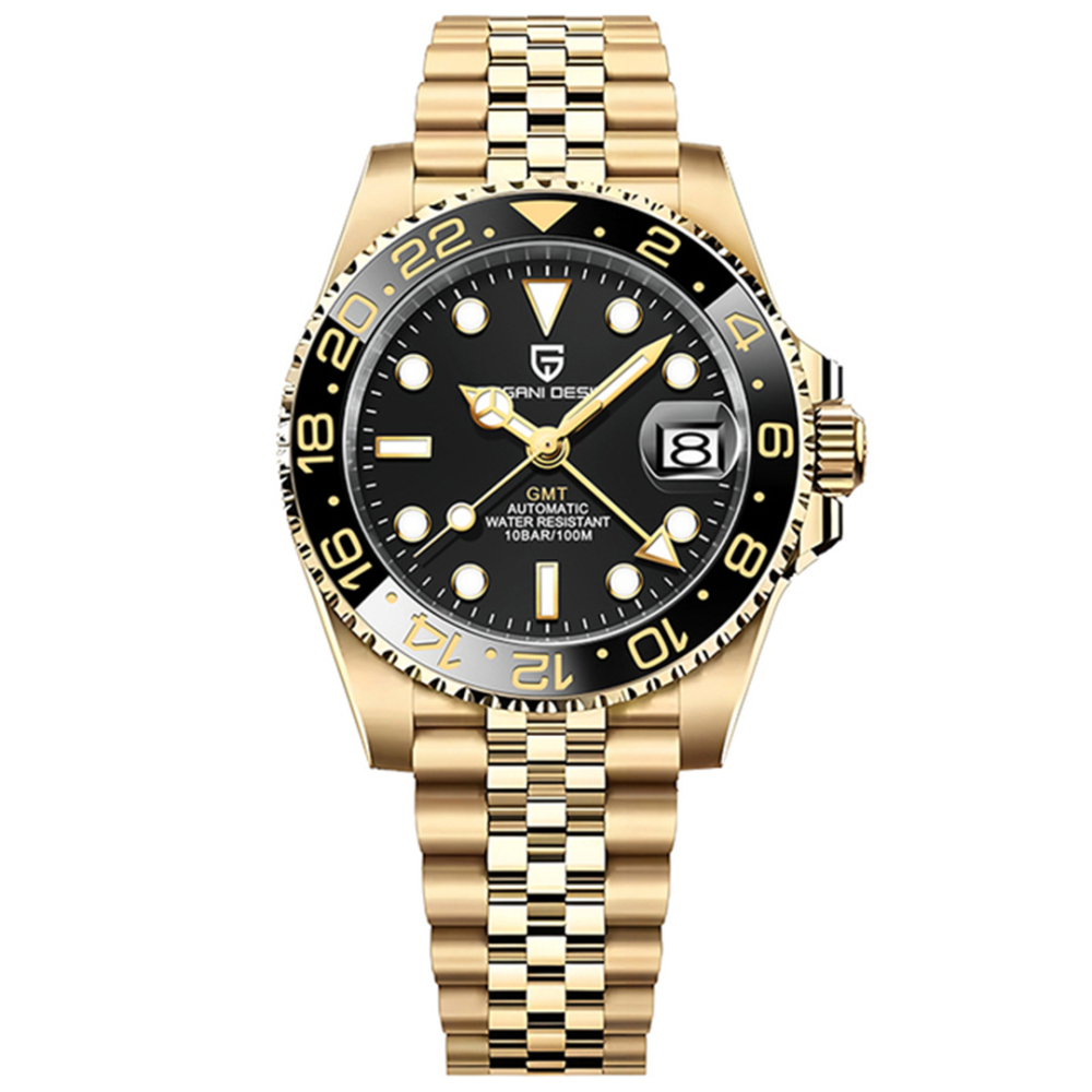 PAGANI DESIGN PD-1662 Men's Watches Automatic GMT Mechanical Stainless Steel Waterproof Wrist Watch for Men Jubilee Bracelet Sapphire Glass