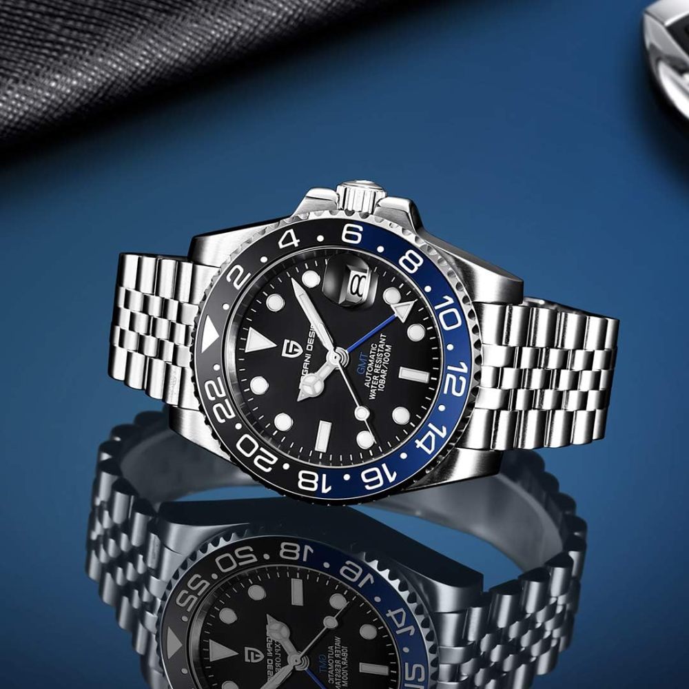 PAGANI DESIGN PD-1662 Men's Watches Automatic GMT Mechanical Stainless Steel Waterproof Wrist Watch for Men Jubilee Bracelet Sapphire Glass