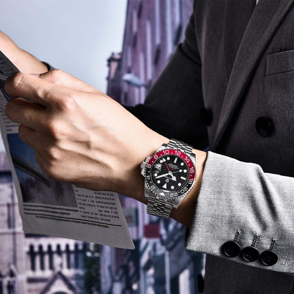 PAGANI DESIGN PD-1662 Men's Watches Automatic GMT Mechanical Stainless Steel Waterproof Wrist Watch for Men Jubilee Bracelet Sapphire Glass