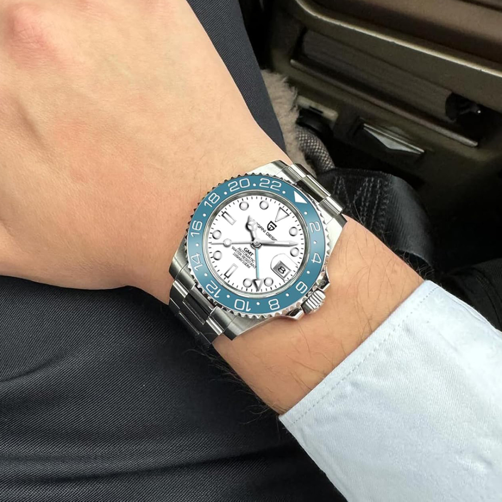 PAGANI DESIGN PD-1662 Men's Watches Automatic GMT Mechanical Stainless Steel Waterproof Wrist Watch for Men Jubilee Bracelet Sapphire Glass