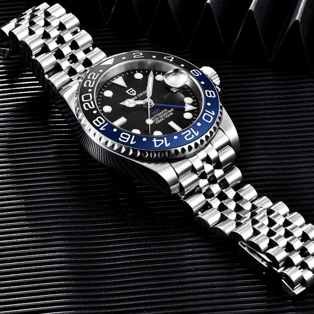 PAGANI DESIGN PD-1662 Men's Watches Automatic GMT Mechanical Stainless Steel Waterproof Wrist Watch for Men Jubilee Bracelet Sapphire Glass