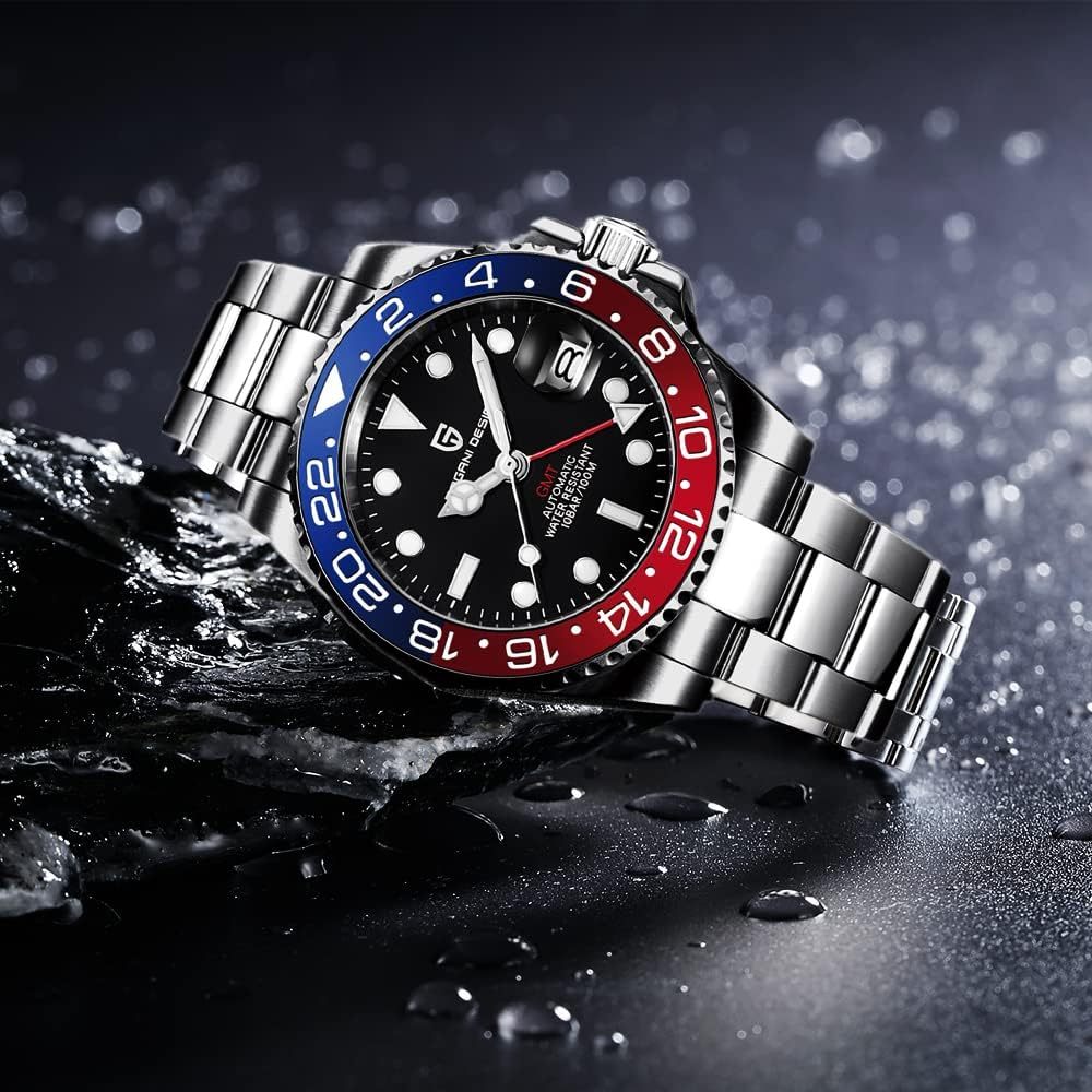 PAGANI DESIGN PD-1662 Men's Watches Automatic GMT Mechanical Stainless Steel Waterproof Wrist Watch for Men Jubilee Bracelet Sapphire Glass