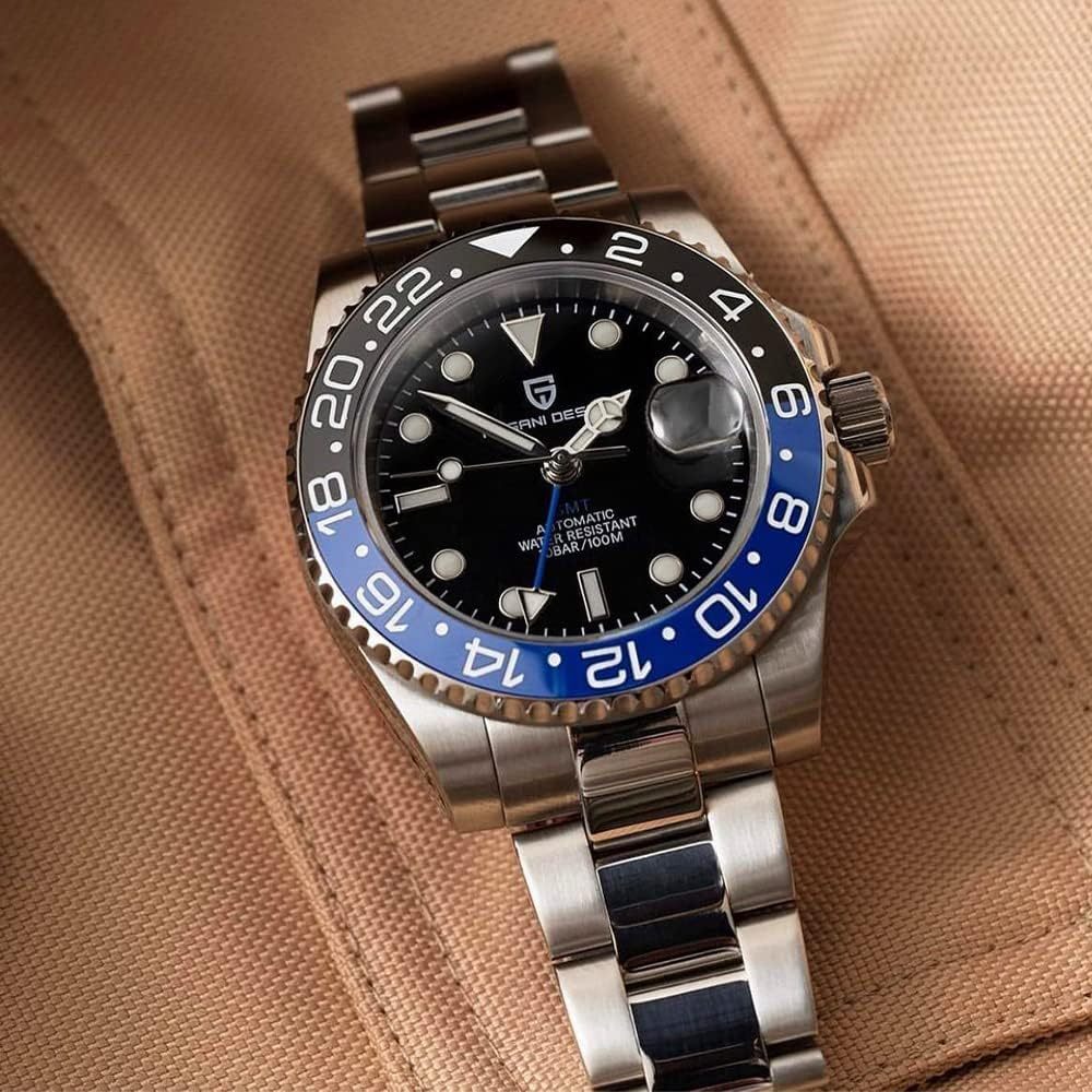 PAGANI DESIGN PD-1662 Men's Watches Automatic GMT Mechanical Stainless Steel Waterproof Wrist Watch for Men Jubilee Bracelet Sapphire Glass