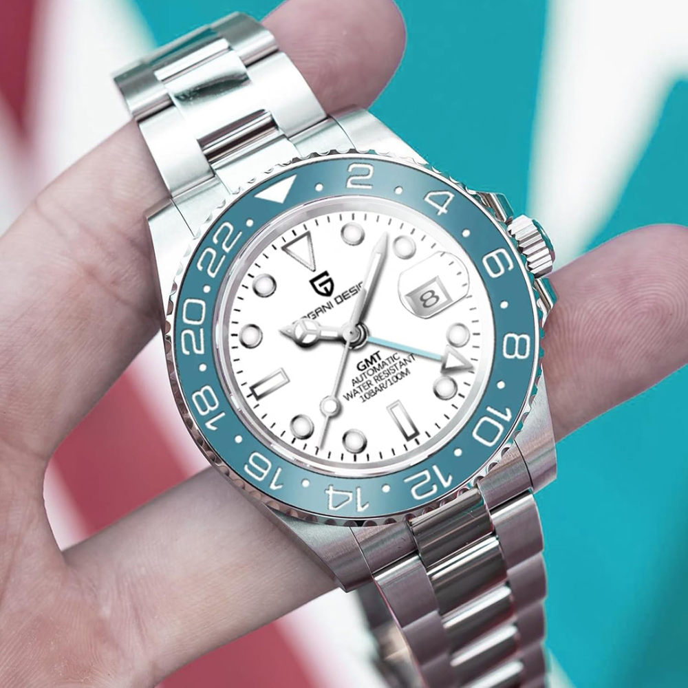 PAGANI DESIGN PD-1662 Men's Watches Automatic GMT Mechanical Stainless Steel Waterproof Wrist Watch for Men Jubilee Bracelet Sapphire Glass