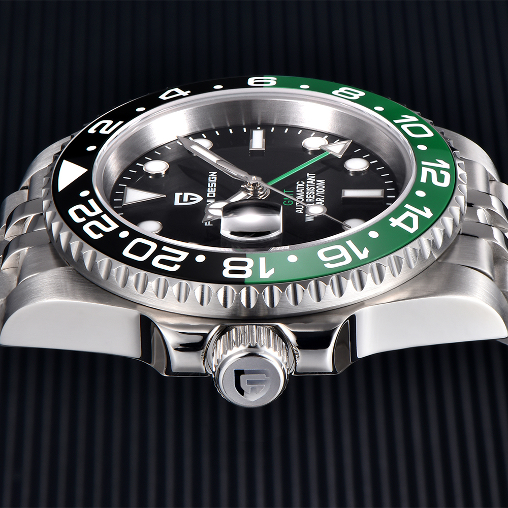 PAGANI DESIGN PD-1662 Men's Watches Automatic GMT Mechanical Stainless Steel Waterproof Wrist Watch for Men Jubilee Bracelet Sapphire Glass