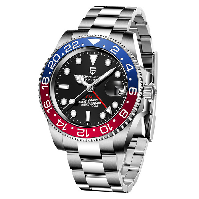 PAGANI DESIGN PD-1662 Men's Watches Automatic GMT Mechanical Stainless Steel Waterproof Wrist Watch for Men Jubilee Bracelet Sapphire Glass