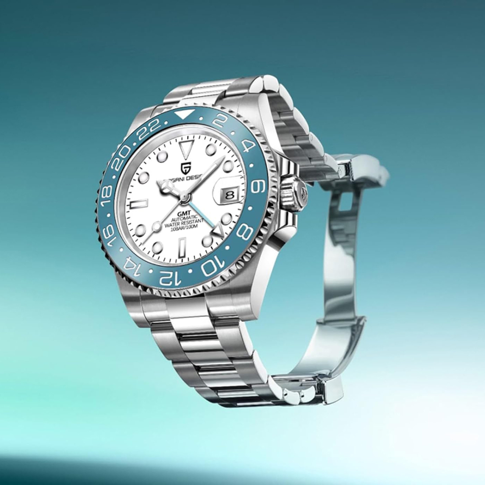 PAGANI DESIGN PD-1662 Men's Watches Automatic GMT Mechanical Stainless Steel Waterproof Wrist Watch for Men Jubilee Bracelet Sapphire Glass