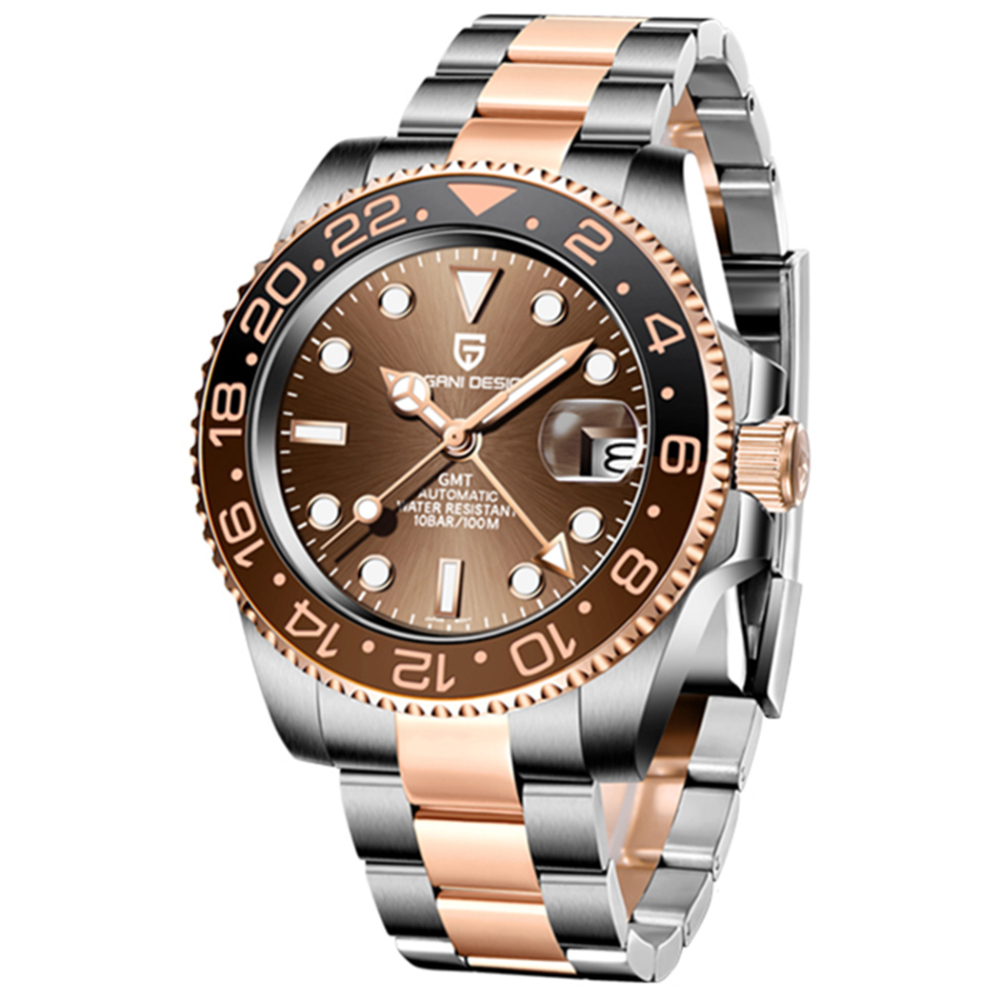 PAGANI DESIGN PD-1662 Men's Watches Automatic GMT Mechanical Stainless Steel Waterproof Wrist Watch for Men Jubilee Bracelet Sapphire Glass