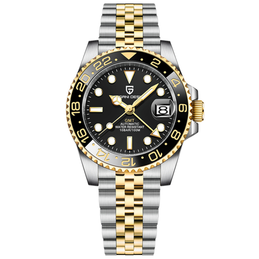 PAGANI DESIGN PD-1662 Men's Watches Automatic GMT Mechanical Stainless Steel Waterproof Wrist Watch for Men Jubilee Bracelet Sapphire Glass