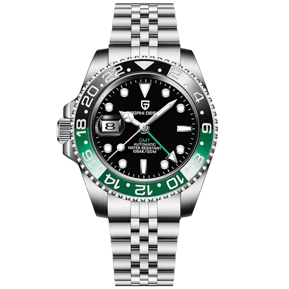 PAGANI DESIGN PD-1662 Men's Watches Automatic GMT Mechanical Stainless Steel Waterproof Wrist Watch for Men Jubilee Bracelet Sapphire Glass