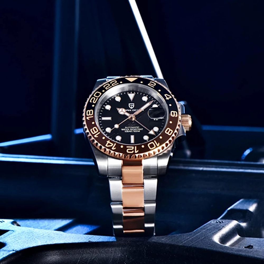 PAGANI DESIGN PD-1662 Men's Watches Automatic GMT Mechanical Stainless Steel Waterproof Wrist Watch for Men Jubilee Bracelet Sapphire Glass