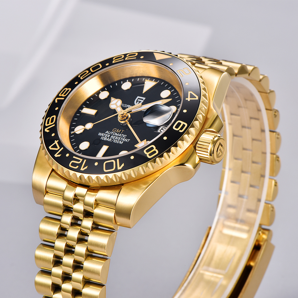 PAGANI DESIGN PD-1662 Men's Watches Automatic GMT Mechanical Stainless Steel Waterproof Wrist Watch for Men Jubilee Bracelet Sapphire Glass