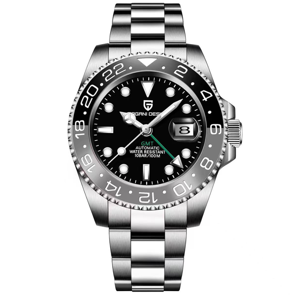 PAGANI DESIGN PD-1662 Men's Watches Automatic GMT Mechanical Stainless Steel Waterproof Wrist Watch for Men Jubilee Bracelet Sapphire Glass